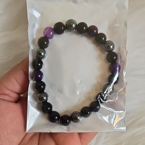 Natural Gemstones Black and Purple Bracelet, Calming Energy.